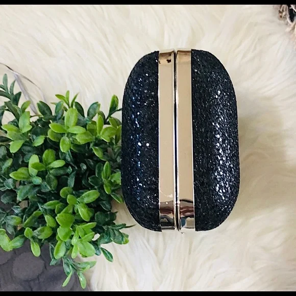 CRYSTAL ENCRUSTED EVENING BAG beaded EVENING BAG black w chain TIMELESS CLASSIC - Picture 10 of 10